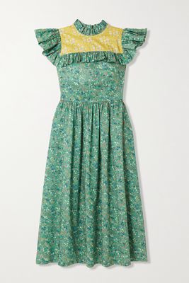 O Pioneers - Dorothy Ruffled Floral-print Cotton Midi Dress - Green