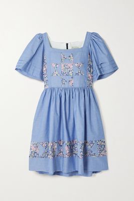 O Pioneers - Jemima Patchwork Floral-print Cotton Mini Dress - Blue