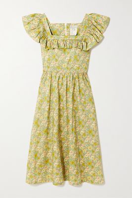 O Pioneers - Nora Ruffled Floral-print Cotton Midi Dress - Green