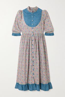 O Pioneers - Tania Ruffled Floral-print Cotton Midi Dress - Blue