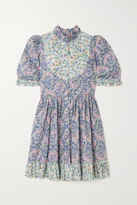 O Pioneers - Tania Ruffled Floral-print Cotton Mini Dress - Blue