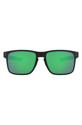 Oakley 55mm Tinted Square Sunglasses in Matte Black/Jade Iridium