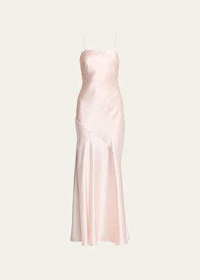 Oaklynn Bias-Cut Bow Silk Maxi Dress