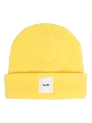 OAMC logo-patch ribbed-knit beanie - Yellow
