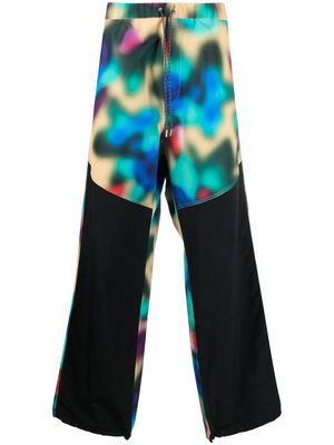 OAMC panelled abstract-print drawstring trousers - Green