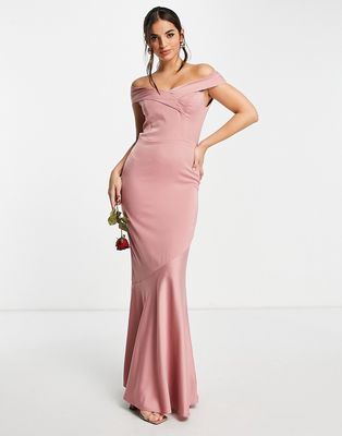 Oasis Bridesmaid flutter sleeve maxi dress in pale pink