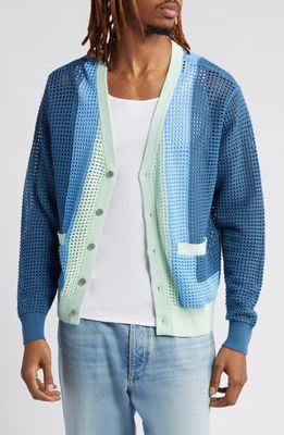 Obey Anderson '60s Stripe Cotton Cardigan in Coronet Blue Multi 