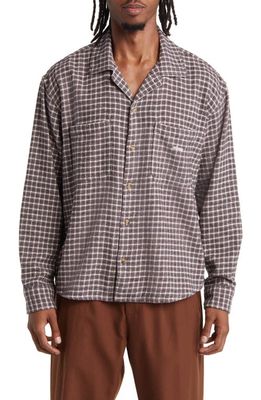 Obey Bigwig Microplaid Long Sleeve Camp Shirt in Unbleached Multi