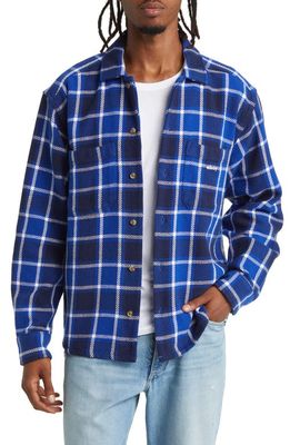 Obey Bigwig Plaid Button-Up Overshirt in Surf Blue Multi