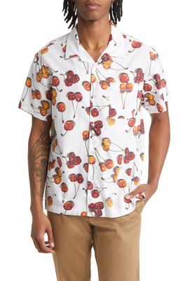 Obey Bombed Cherry Print Short Sleeve Button-Up Shirt in White Multi