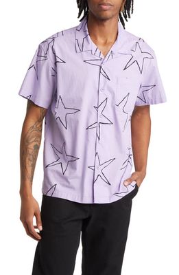 Obey Collie Star Print Short Sleeve Button-Up Camp Shirt in Digital Lavender Multi