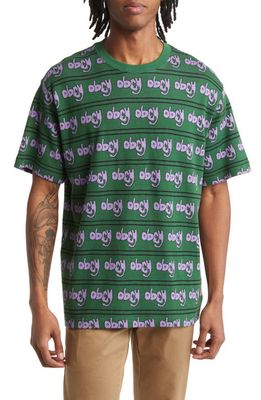 Obey Depiction Jacquard Logo Stripe T-Shirt in Palm Leaf Multi