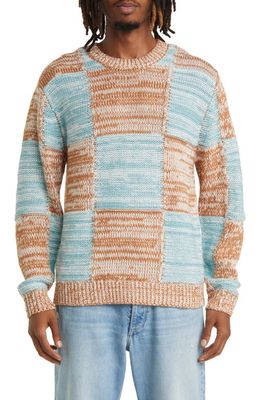 Obey Dominic Marled Patchwork Crewneck Sweater in Catechu Wood Multi