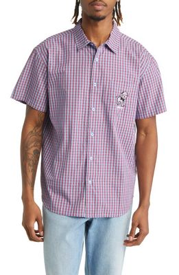 Obey Frank Check Pocket Short Sleeve Button-Up Shirt in Sky Blue Multi