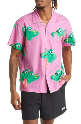 Obey Frogman Pocket Short Sleeve Button-Up Camp Shirt in Wild Rose Multi