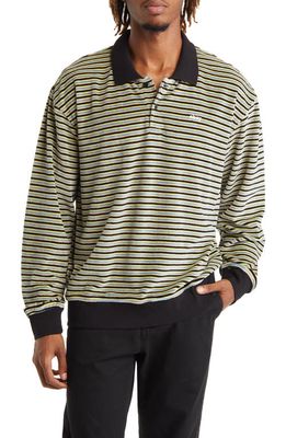 Obey Kept Stripe Velour Polo Sweatshirt in Black Multi