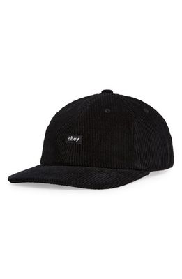 Obey Label Corduroy Baseball Cap in Black