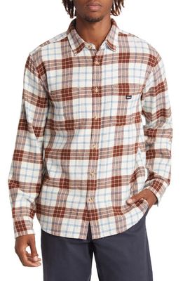 Obey Men's Arnold Plaid Organic Cotton Flannel Button-Up Shirt in Unbleached
