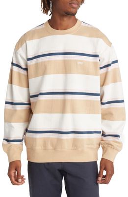 Obey Men's Ender Stripe Organic Cotton Crewneck Sweatshirt in Irish Cream