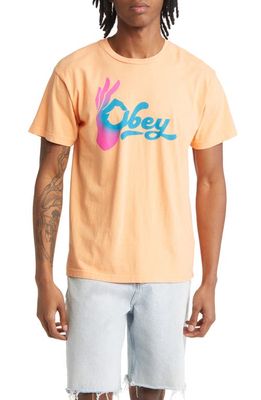 Obey Okay Organic Cotton Graphic T-Shirt in Papaya Smoothie