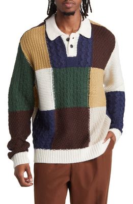 Obey Oliver Patchwork Polo Sweater in Unbleached Multi