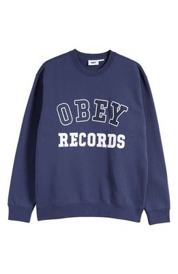 Obey Records Logo Crewneck Sweatshirt in Academy Navy