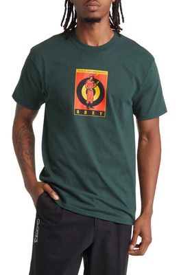 Obey Riot Cop Cotton Graphic T-Shirt in Forest Green