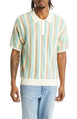 Obey Surface Wavy Stripe Polo Sweater in Unbleached Multi