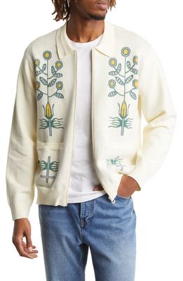 Obey Totem Floral Zip-Up Cotton Cardigan in Unbleached-Ubl
