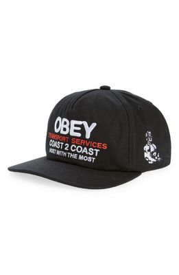 Obey Transport Snapback Baseball Cap in Black