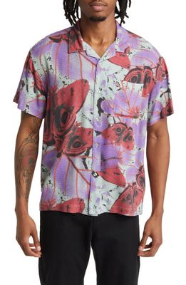 Obey Upshot Short Sleeve Button-Up Shirt in Green Fig Multi