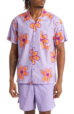 Obey Wyatt Floral Pocket Short Sleeve Button-Up Camp Shirt in Digital Lavender Multi
