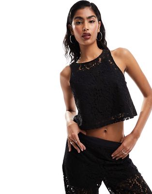 Object cropped lace racer neck top in black - part of a set