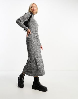 Object high neck knitted sweater maxi dress in black and white-Multi