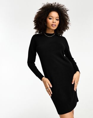 Object knitted high neck sweater mini dress in black
