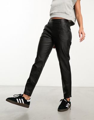 Object leather look tapered pants in black