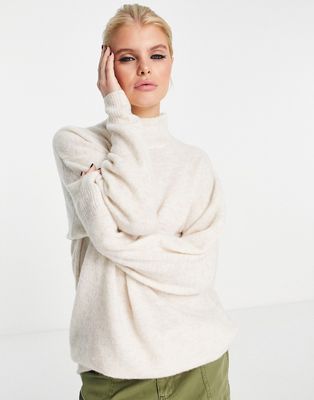 Object long sleeve oversized knit sweater in beige-Neutral