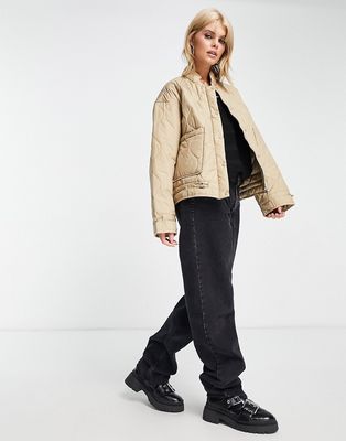 Object onion quilted cropped jacket in beige-Neutral