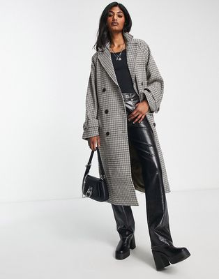 Object oversized trench coat in plaid-Brown