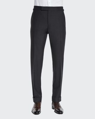 O'Connor Base Flat-Front Sharkskin Trousers, Charcoal