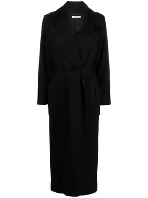 Odeeh belted pinstriped coat - Black