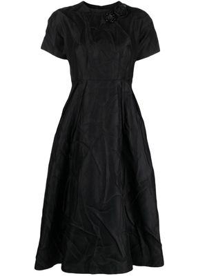 Odeeh brooch-detail crinkled duchess dress - Black