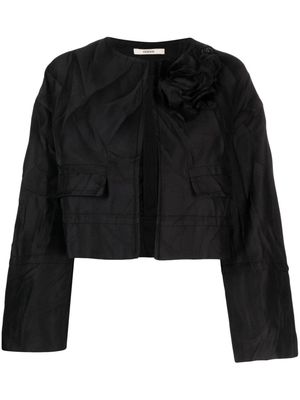 Odeeh floral-appliqué crinkled cropped jacket - Black