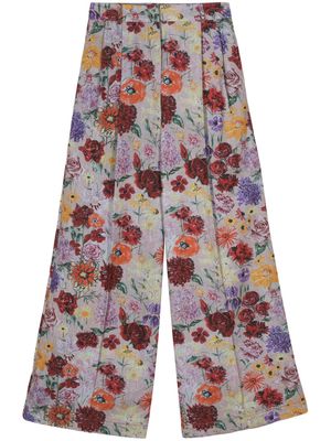 Odeeh floral-print cotton trousers - Purple