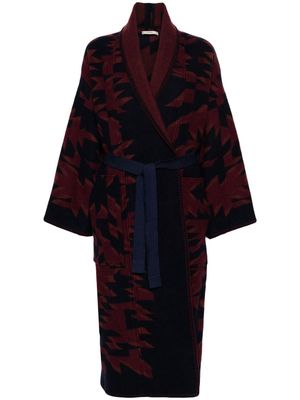 Odeeh geometric-pattern belted coat - Red
