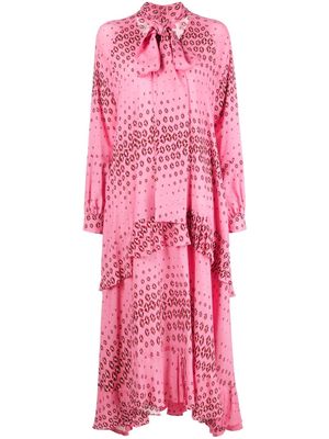Odeeh graphic-print layered midi dress - Pink