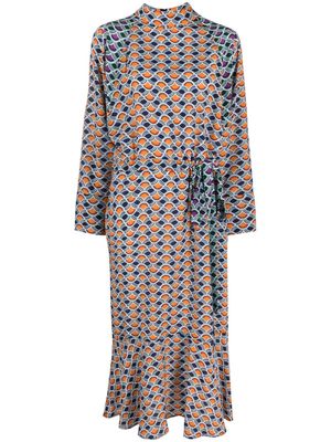 Odeeh printed silk midi dress - Blue