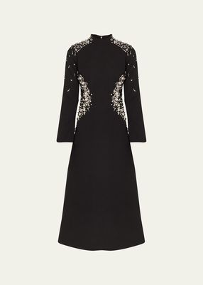 Odetta Crystal Bell-Sleeve Midi Dress