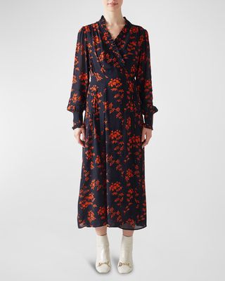Odetta Floral Jacquard Midi Wrap Dress