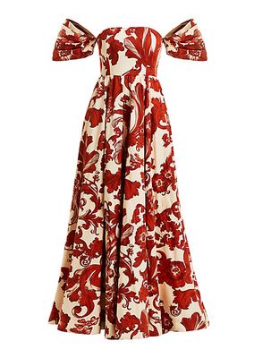 Odette Printed Cap-Sleeve Gown